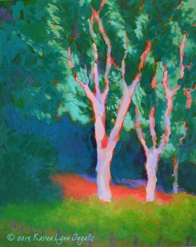 Napa Valley vineyard painting with eucalyptus tree, Napa Valley landscape art by Karen Lynn Ingalls