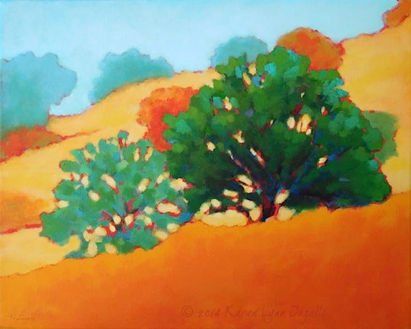 California landscape with oak trees and meadow by Karen Lynn Ingalls