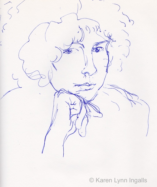 self portrait, portrait of Karen Lynn Ingalls, pen and ink drawing