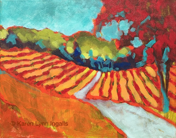Abstract landscape painting, Northern California abstract landscape art, Napa Valley painting, art by Karen Lynn Ingalls