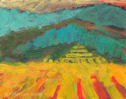 abstract landscape painting of vineyards, wine country abstract landscape art, by Karen Lynn Ingalls